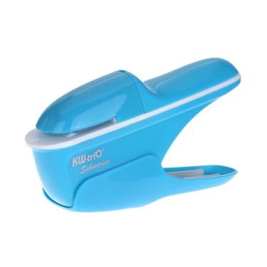Imagem de oshhni Grampeador manual portátil, grampeador compacto, sem grampos, de papel para folhetos e brochuras, Azul