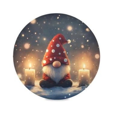 Imagem de STAYTOP Jogo americano redondo de gnomo fofo de Natal 6 peças, tapetes de mesa antiderrapantes fáceis de limpar para decoração de mesa de festa de churrasco em casa