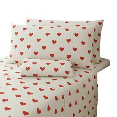 Imagem de Jogo De Lençol Percal 180 Fios Algodão (CORAÇÃO VERMELHO,CASAL)