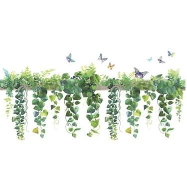 Imagem de Achang Adesivos de parede de plantas videira verde planta borboleta vidro decoração adesivo descascar e colar para sala de estar quarto TV parede decoração sala de aula