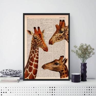 Imagem de Quadro Decorativo Trio Girafas 45X34Cm Vidro Moldura Preta