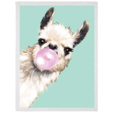 Imagem de Quadro Decorativo Lhama Bubble Gum 45X34Cm - Madeira Branca