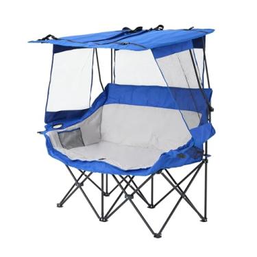 Imagem de Kasinali Cadeira de acampamento dupla azul, cadeira de acampamento dobrável de tamanho grande e resistente