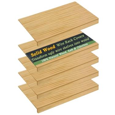 Imagem de Fobyni Capa de prateleira de despensa de madeira, capas de prateleira de arame, capas de rack de arame de madeira para armário (5 peças, 76 cm L x 40 cm D)