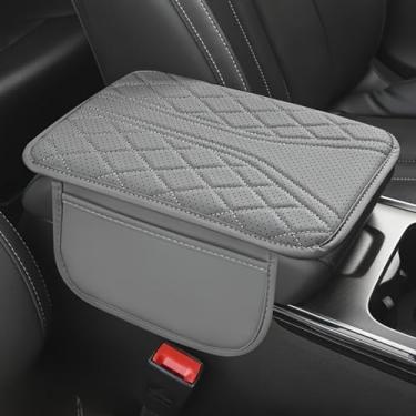 Imagem de Almofada de apoio de braço de carro de couro PU com bolsa de armazenamento design acolchoado confortável descanso de cotovelo ajuste universal para dirigir viagens, cinza