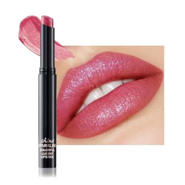 Imagem de Batom rosa malva metálico para mulheres, leve, confortável, não seca, brilhante, fosco, brilhante, manchas, longa duração, à prova d'água, à prova de manchas, cobertura total, maquiagem labial vegana