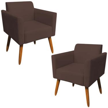 Imagem de Kit 02 Poltronas Decorativas Isabella Pés Palito Madeira Suede Marrom - Gran Belo