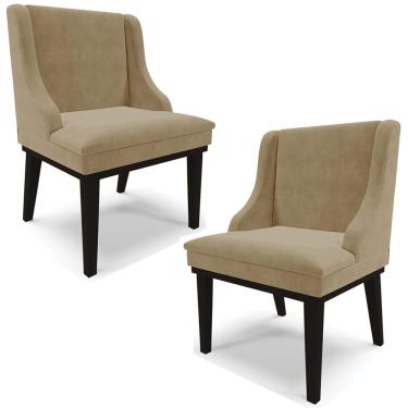 Imagem de Kit 2 Poltronas Decorativas Base Fixa de Madeira Firenze Suede Nude/Preto - Gran Belo