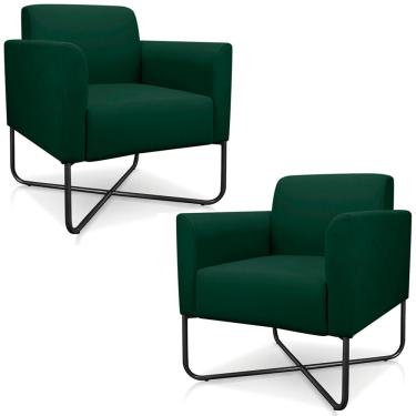 Imagem de Kit 2 Poltronas Decorativas Isabella Base X Suede Verde/Preto - Gran Belo
