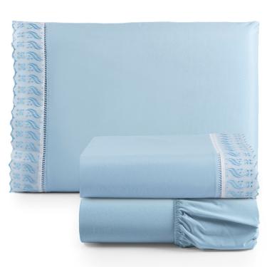Imagem de Jogo de Lençol Lese Percal 180 Fios Solteiro 3 Peças Barato - Azul