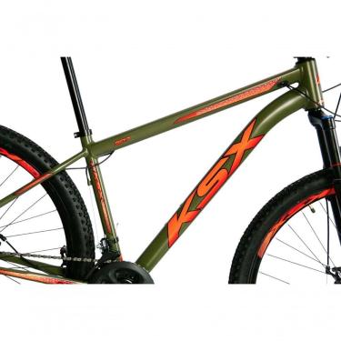 Imagem de Bicicleta Aro 29 Ksx Sd7 21v Cabos Internos Alumínio Freios A Disco Garfo Suspensão Verde Militar Laranja Tamanho 17