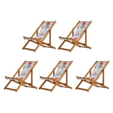 Imagem de Kit 5 Cadeira Espreguiçadeira Dobrável Mel Sb-cinza Floral