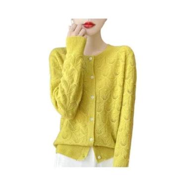 Imagem de Cardigã Feminino De Lã Tricotado Para Outono/Inverno, Gola Redonda, Va