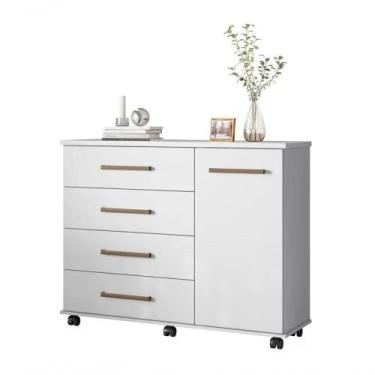 Imagem de Comoda 04 Gavetas Flora Branco Com Rodizios Demobile Branco - DEMÓBILE