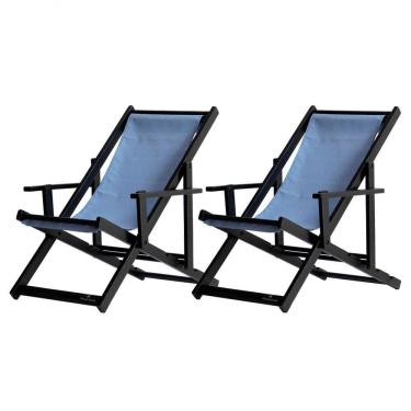 Imagem de Kit 2 Espreguiçadeiras Dobrável Black Cb-azul
