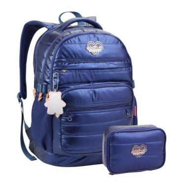 Imagem de Kit Mochila Costas Lorena Queiroz Estojo Color Up Metalizada Cor:Marin