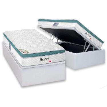 Imagem de Cama Box Baú Solteiro: Colchão Molas Ensacadas Herval Masterpocket Meditare + Base Crc Courano White(88x188)