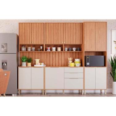 Imagem de Cozinha Modulada Mgm Divina Completa 7 Peças (2aéreos+2balcões+1paneleiro+2complementos) Cz011 Freijo-off White-mgm