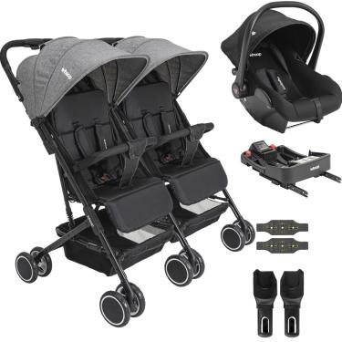 Imagem de Carrinho Kiddo Gemeos Bebe Conforto Colinho Base ISOFIX Mascote Grafite