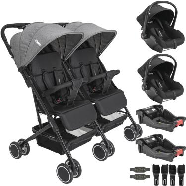 Imagem de Carrinho Kiddo Gemeos 2 Bebe Conforto Colinho 2 Base Mascote Grafite