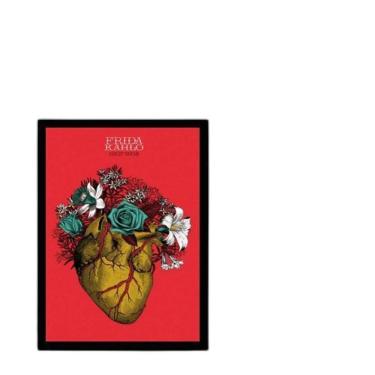 Imagem de Quadro Coração Frida Khalo Moldura Preta Com Vidro 24X18Cm