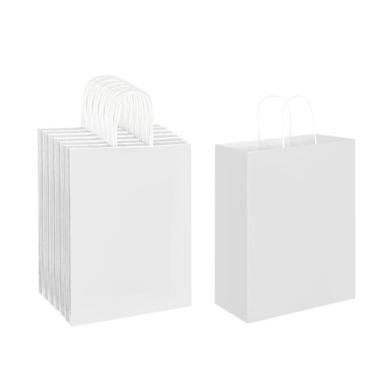 Imagem de Sacos de papel Oikss White Kraft com alças 10x5x13cm, pacote com 50