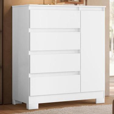 Imagem de Cômoda Sapateira Infantil 01 Porta e 04 Gavetas Olímpia Branco/ Rosa/ 