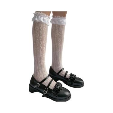 Imagem de Meias De Renda Com Tiras E Ponta Dividida Até O Joelho Para Meninas JK