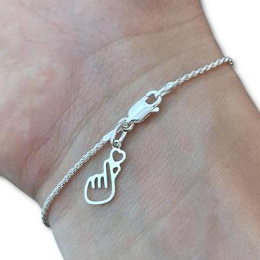 Imagem de Pulseira Feminina Cordão Baiano com Coração Dorama Prata 925 Legítima 