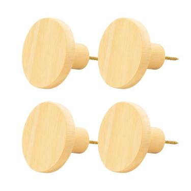 Imagem de Kit 4 Ganchos de Madeira Pinus Cabideiro de Parede Redondo Bolsas Moch