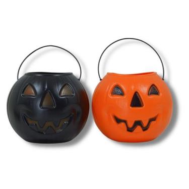 Imagem de Balde Abóbora Decorativo Pega Doces Balas Halloween Baldinho Laranja -