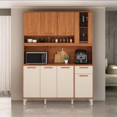 Imagem de Cozinha Compacta 8 Portas 1 Gaveta 150cm com Nicho para Forno Itaflriz Itatiaia Cinamomo / Off White