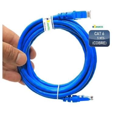 Imagem de Cabo de Rede Ethernet Lan Rj45 CAT 6 Utp Azul - 5 Metros