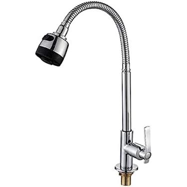 Imagem de Torneira De Pia De Cozinha Ao Ar Livre, 360 ° Rotativa De Furo Único Torneiras De Água Fria De Alça Única, Pescoço Flexível Lavanderia Torneira De Jardim Torneira Externa De Jardim, 2 Modos De Saí