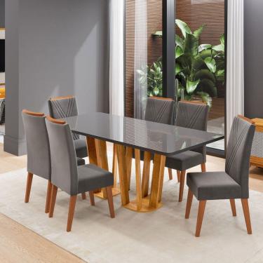 Imagem de Mesa de Jantar 6 Lugares Mondini com Vidro Marrom/Grafite/Cinza - Viero Móveis