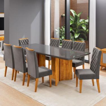 Imagem de Mesa de Jantar 8 Lugares Zinnia com Vidro Marrom/Grafite/Cinza- Viero Móveis