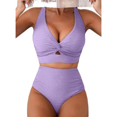 Imagem de Conjunto de biquíni Herseas Women Twist Front Swimsuit Purple Small