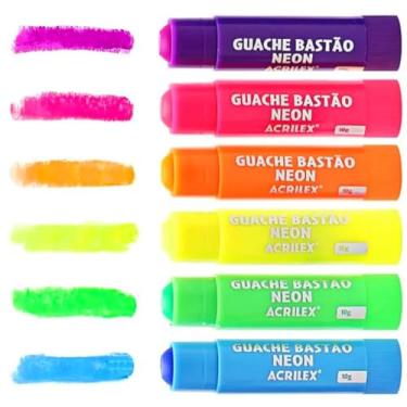 Imagem de Tinta Guache, Acrilex, Em Bastão, 06 Cores Neon