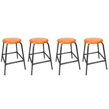 Imagem de KIT 4 Banco de Metal Assento Plástico Laranja Altura 45cm Empilhável p