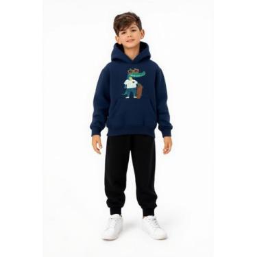 Imagem de Conjunto Casual Moletom Jacaré Skate Capuz Calça Outfit Moletom Jacaré