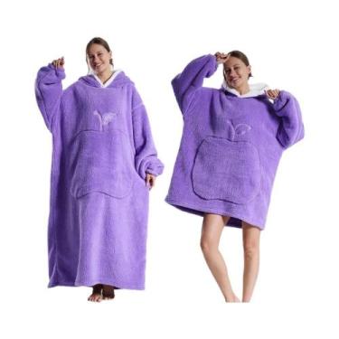 Imagem de Cobertor De Flanela Oversized Com Mangas, Moletom Com Capuz Para Inver