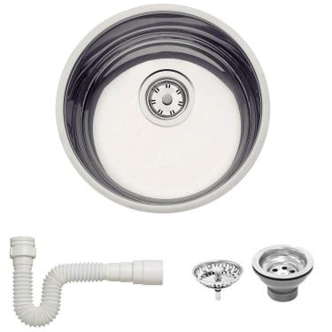 Imagem de Cuba Redonda Tramontina Luna 30 BL Perfecta em Aço Inox Polido 30 cm com Válvula e Sifã...