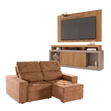 Imagem de Kit Sofá Cheer Solar 3 Lugares Com Rack Painel New Oscar Boucle Marrom/fendi