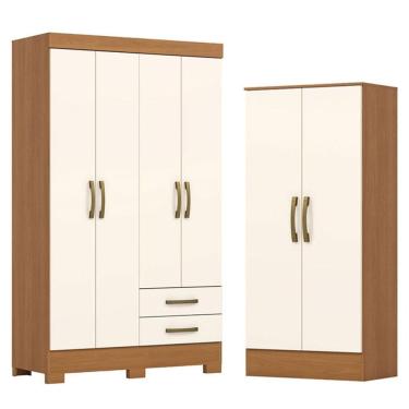 Imagem de Guarda Roupa Lima 04 Portas E 02 Gavetas Com Pés Be12 Com Armário Multiuso Prime Cinamo...