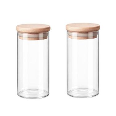 Imagem de Kit 2 Potes Organizador de Vidro com Tampa de Bambu 910ml Biscoito Ali