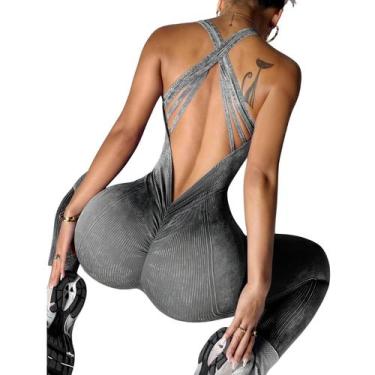Imagem de Macacão Fitness Canelado Empina Bumbum Costas Decote em V Push Cores M