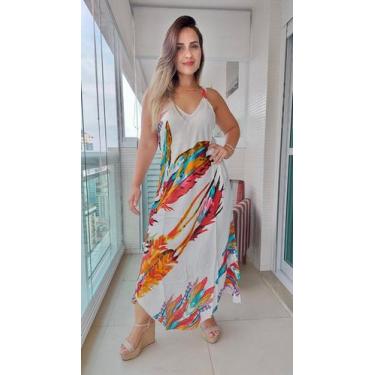 Imagem de Vestido Feminino Indiano Alça Trapézio Longo Plus Size -Cod.01001 - Al