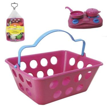 Imagem de Kit cozinha infantil com cesta + fogao e acessorios 5 pecas na rede - 