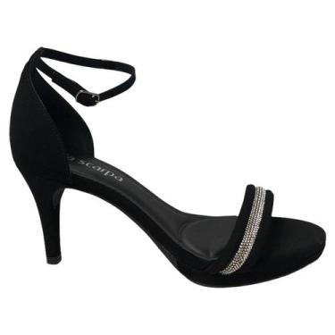 Imagem de Sandália Via Scarpa Tira Brilho Salto Fino, Preto, Cristal, 38