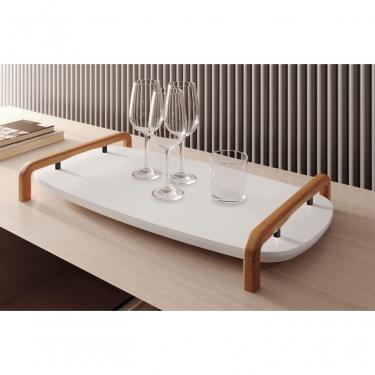 Imagem de Bandeja Decorativa Barcelona em MDF Detalhe Aço Carbono Preto Laca Branco Lar Flex Móveis
